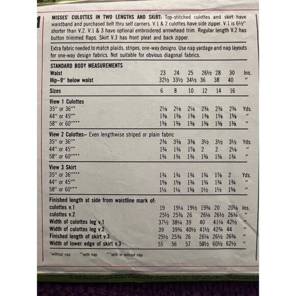 Simplicity 8391 Sewing pattern Culottes 1970s size 14 - Picture 6 of 6